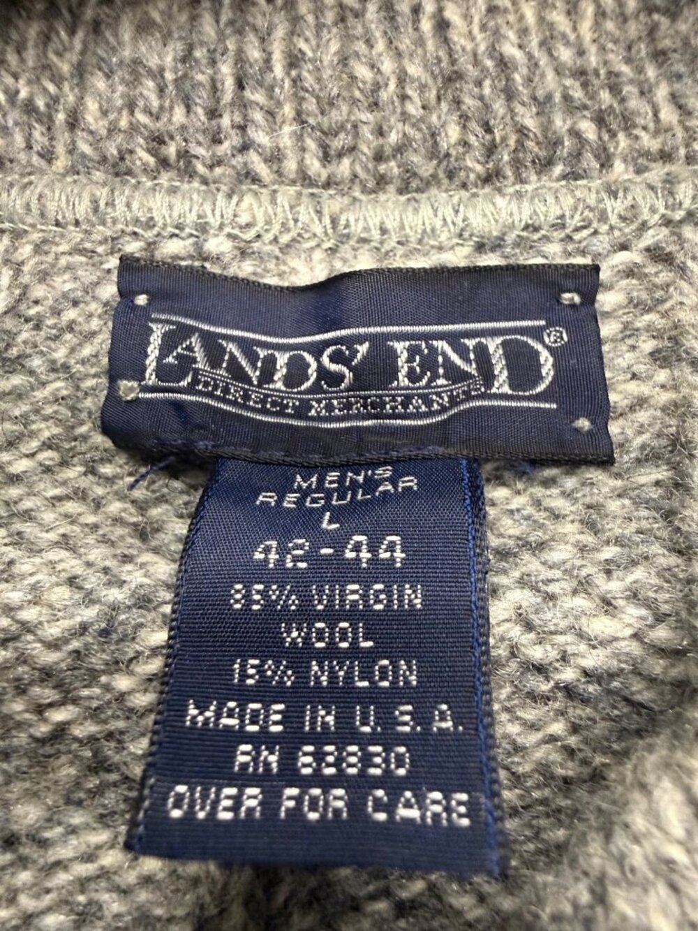Vintage 90's Lands' End Shawl Collar Grey Wool Blend Men's Sweater Size Large - Picture 4 of 7